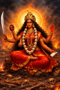 Goddess Bhairavi, the fifth Mahavidya, in traditional Hindu depiction