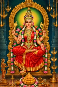 Goddess Bhuvaneshwari, the fourth Mahavidya, in traditional Hindu art