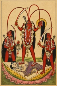 Goddess Chhinnamasta, the sixth Mahavidya, in traditional Tantric art