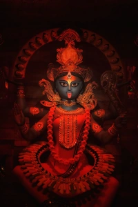 Goddess Kali, the first Mahavidya, in traditional Hindu depiction