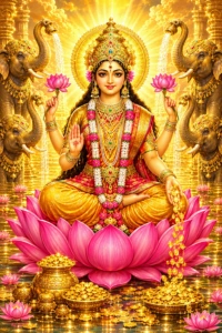 Goddess Kamala, the tenth Mahavidya, seated on a lotus