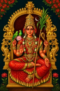 Tripura Sundari, the third Mahavidya, depicted as a beautiful Hindu goddess